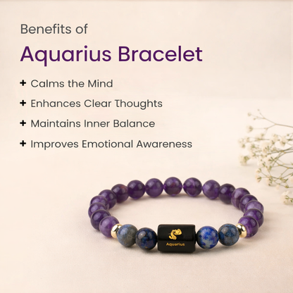 Aquarius (कुंभ राशि) Zodiac Amethyst & Lapis Lazuli Bracelet