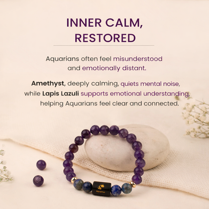Aquarius (कुंभ राशि) Zodiac Amethyst & Lapis Lazuli Bracelet