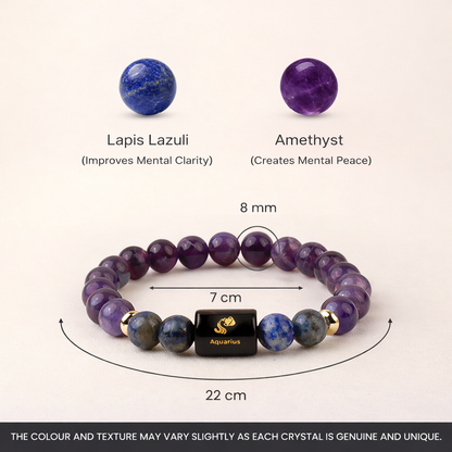 Aquarius (कुंभ राशि) Zodiac Amethyst & Lapis Lazuli Bracelet