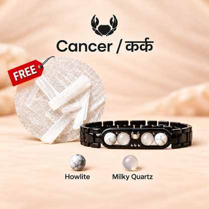 Cancer Zodiac Metal Bracelet with Free Raw Selenite Plate