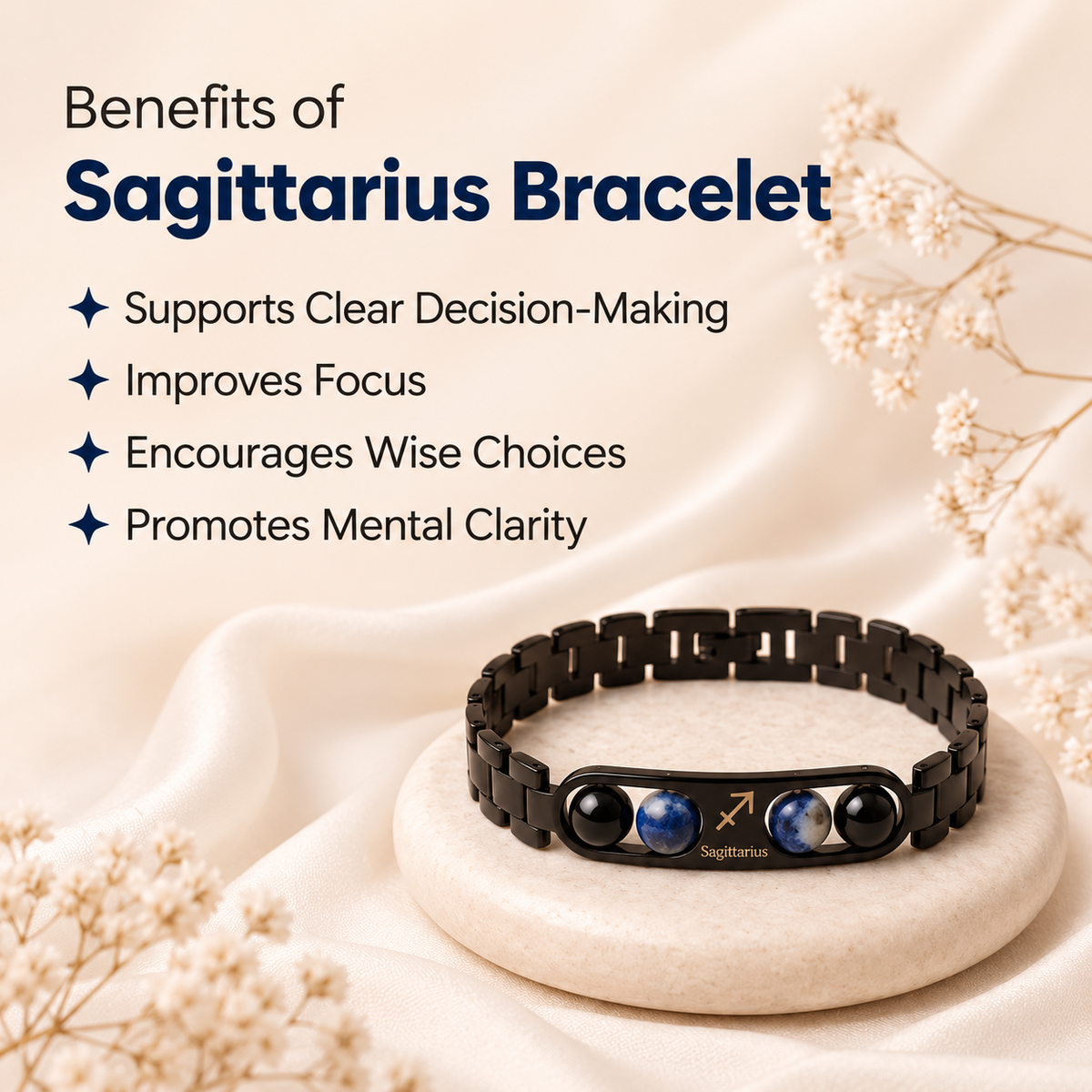 Sagittarius Zodiac Metal Bracelet with Free Raw Selenite Plate