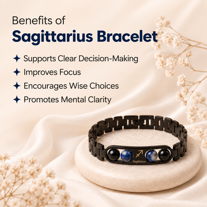 Sagittarius Zodiac Metal Bracelet with Free Raw Selenite Plate