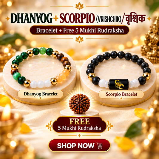 Scorpio Zodiac & DhanYog Bracelet + FREE 5 Mukhi Rudraksha