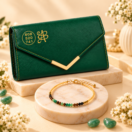 Premium Women's Green Travel Wallet & Dhanyog Anklet Combo