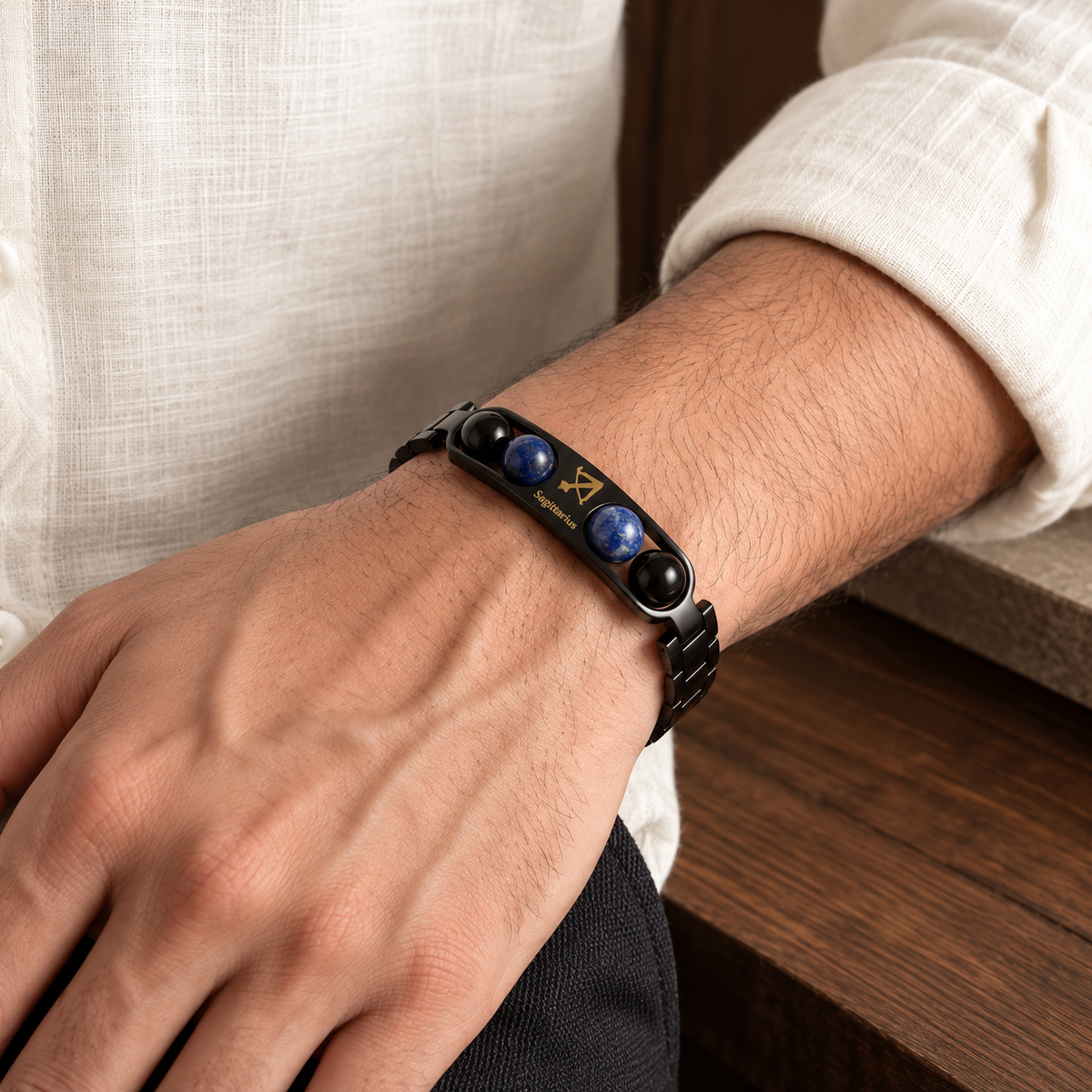 Sagittarius Zodiac Metal Bracelet with Free Raw Selenite Plate