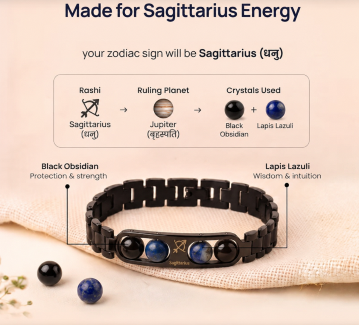 Sagittarius Zodiac Metal Bracelet with Free Raw Selenite Plate