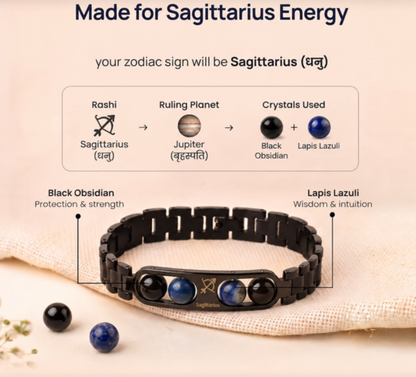 Sagittarius Zodiac Metal Bracelet with Free Raw Selenite Plate