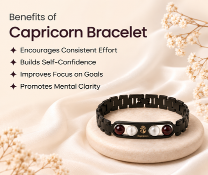 Capricorn Zodiac Metal Bracelet with Free Raw Selenite Plate