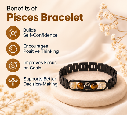 Pisces Zodiac Metal Bracelet with Free Raw Selenite Plate