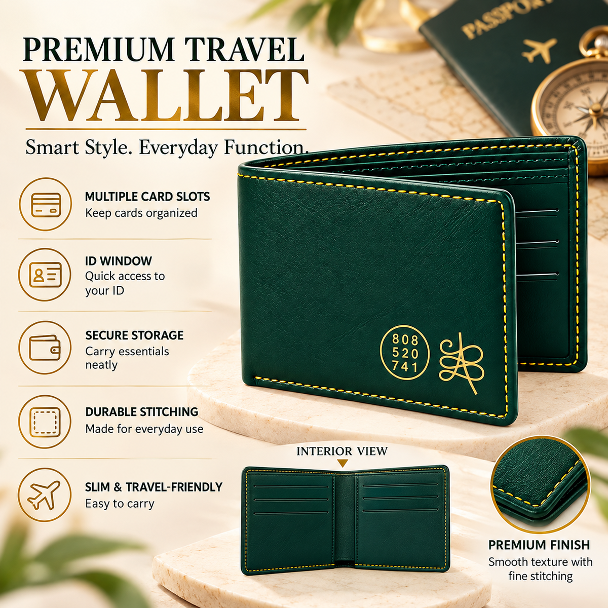 Premium Green Travel Wallet for Men & Women