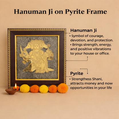 Hanuman ji  on raw pyrite frame Protection, Money & Divine Blessings