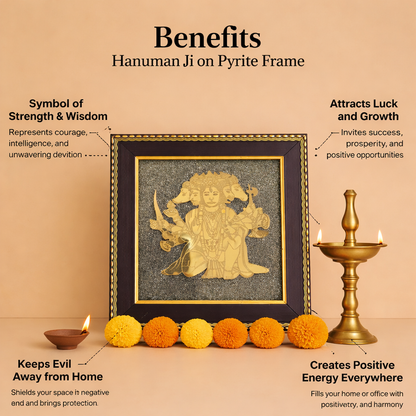 Hanuman ji  on raw pyrite frame Protection, Money & Divine Blessings