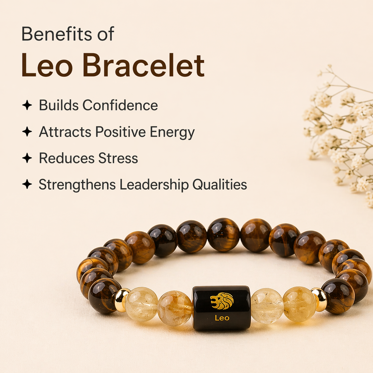 Leo (सिंह राशि) Zodiac Tiger Eye & Citrine Bracelet
