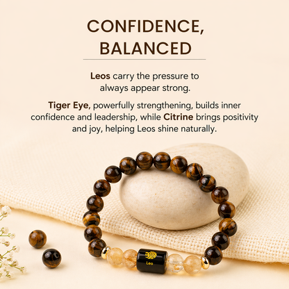 Leo (सिंह राशि) Zodiac Tiger Eye & Citrine Bracelet