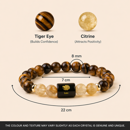 Leo (सिंह राशि) Zodiac Tiger Eye & Citrine Bracelet