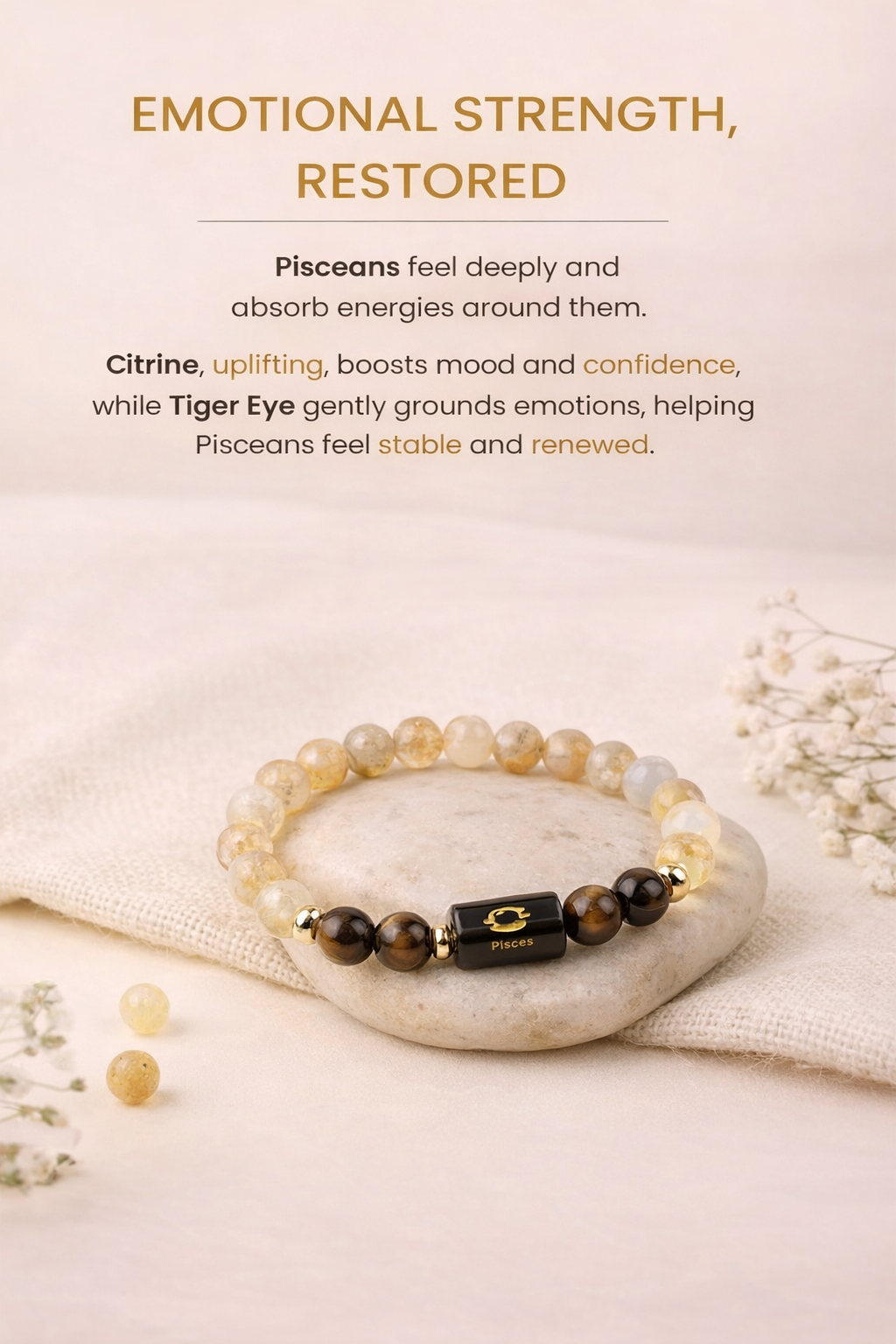 Pisces (मीन राशि) Zodiac Citrine & Tiger Eye Bracelet