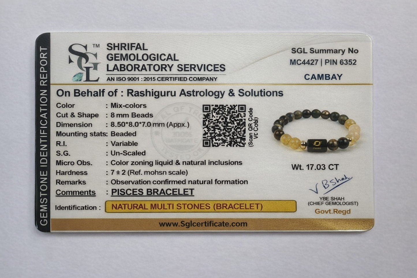 Pisces (मीन राशि) Zodiac Citrine & Tiger Eye Bracelet