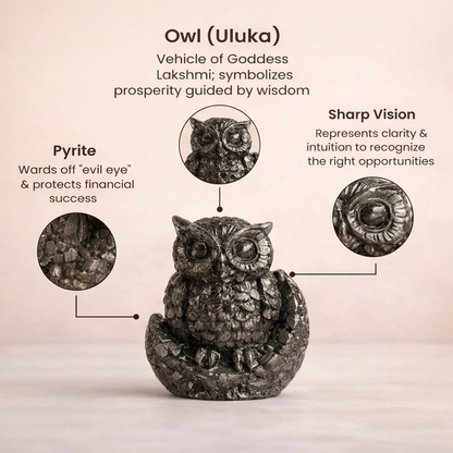 Pyrite Owl & Vastu Kachhua Combo – Wealth, Wisdom & Positive Energy