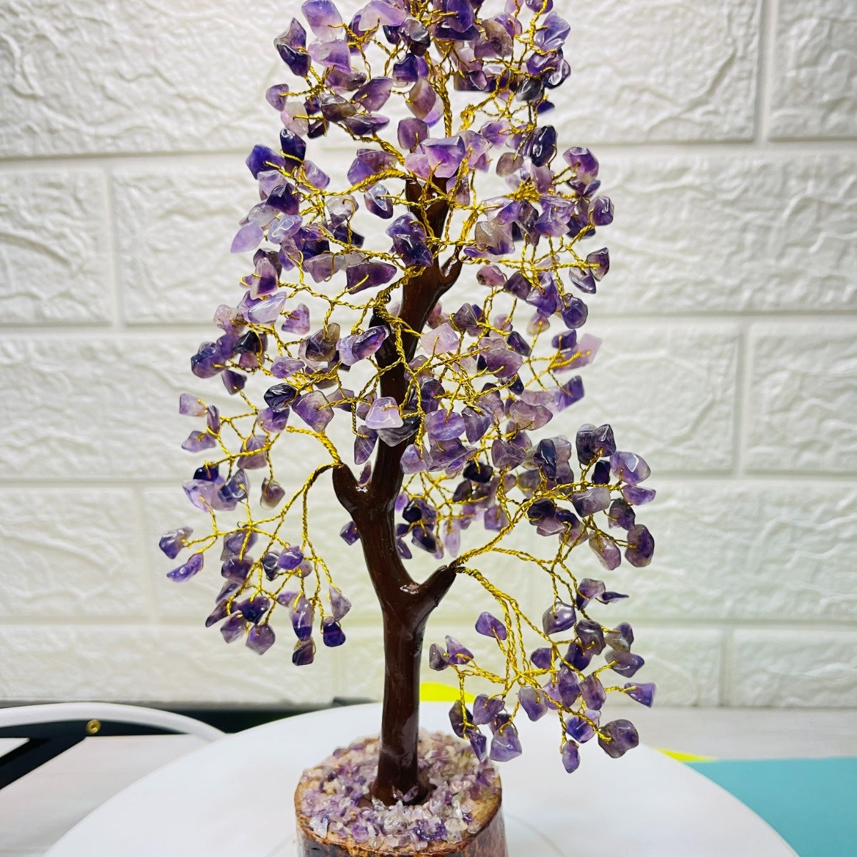 Natural purple Amethyst gemstone healing tree for stress relief, spiritual growth, and Third Eye Chakra balancing.