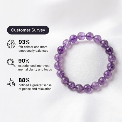 Natural purple Amethyst beaded bracelet resting on a raw white Selenite charging plate for energy cleansing.