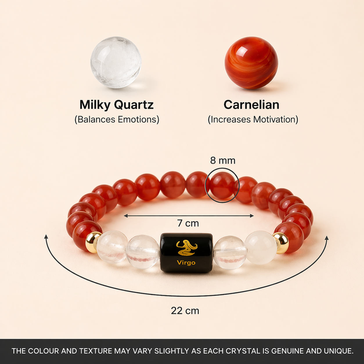 Virgo (कन्या राशि) Zodiac Carnelian & Milky Quartz Bracelet